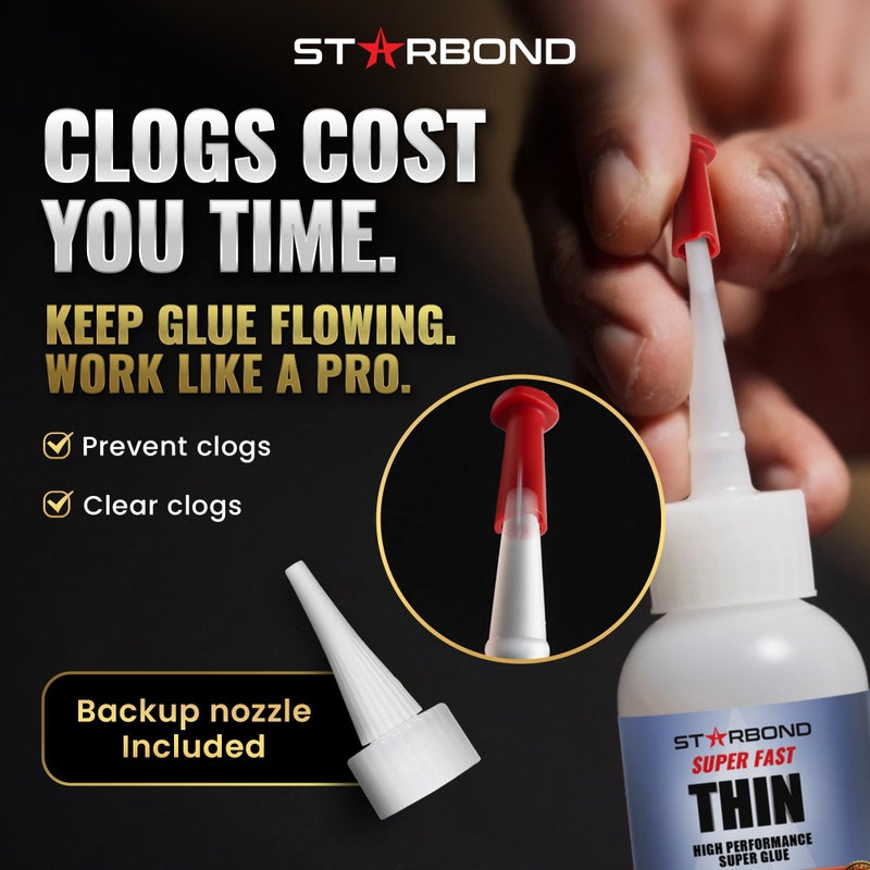 Starbond Super Fast Thin CA Glue â€“ Super Glue Pro Kit with Precision Microtips Anti-Clog Cap & Extra Nozzles â€“ Premium Cyanoacrylate Adhesive for Cracks, Joints, Woodturning, Hobby & Repairs, 2 oz - Image 4